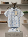 Premium Blue Splatter Grid Casual Cotton Shirt