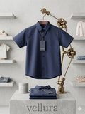 Vellura Kids Premium Navy Blue Micro-Polka Dot Casual Shirt