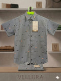 Premium Kid's Crisp Grey Abstract Printed Cotton Shirt
