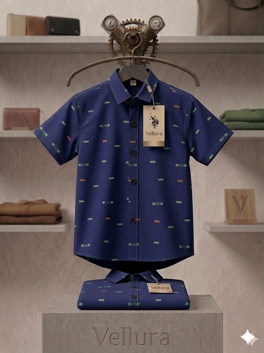 Premium Royal Blue Abstract Geometric Cotton Shirt