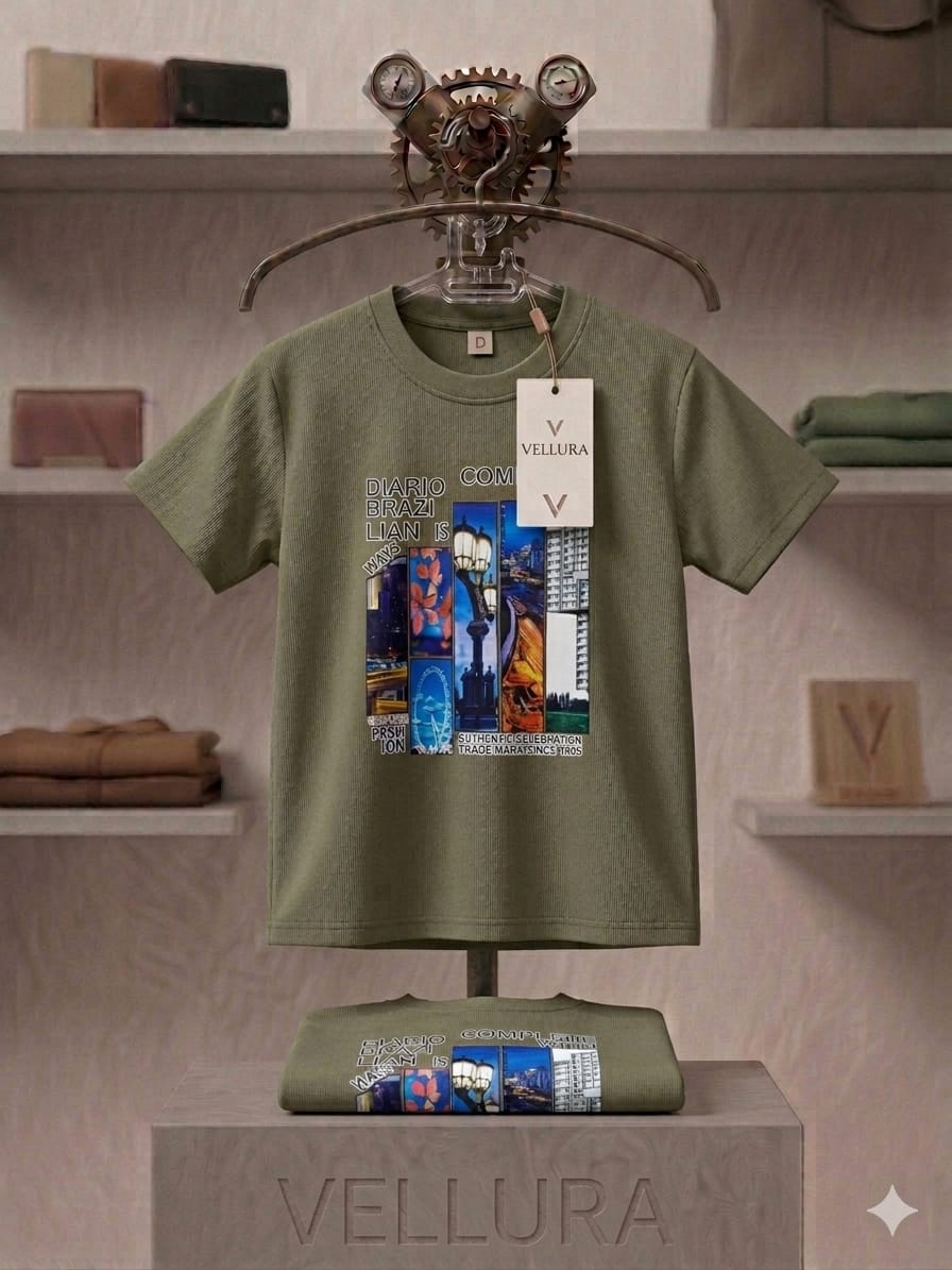 Vellura Kids Premium Urban Collage Ribbed Cotton T-Shirt