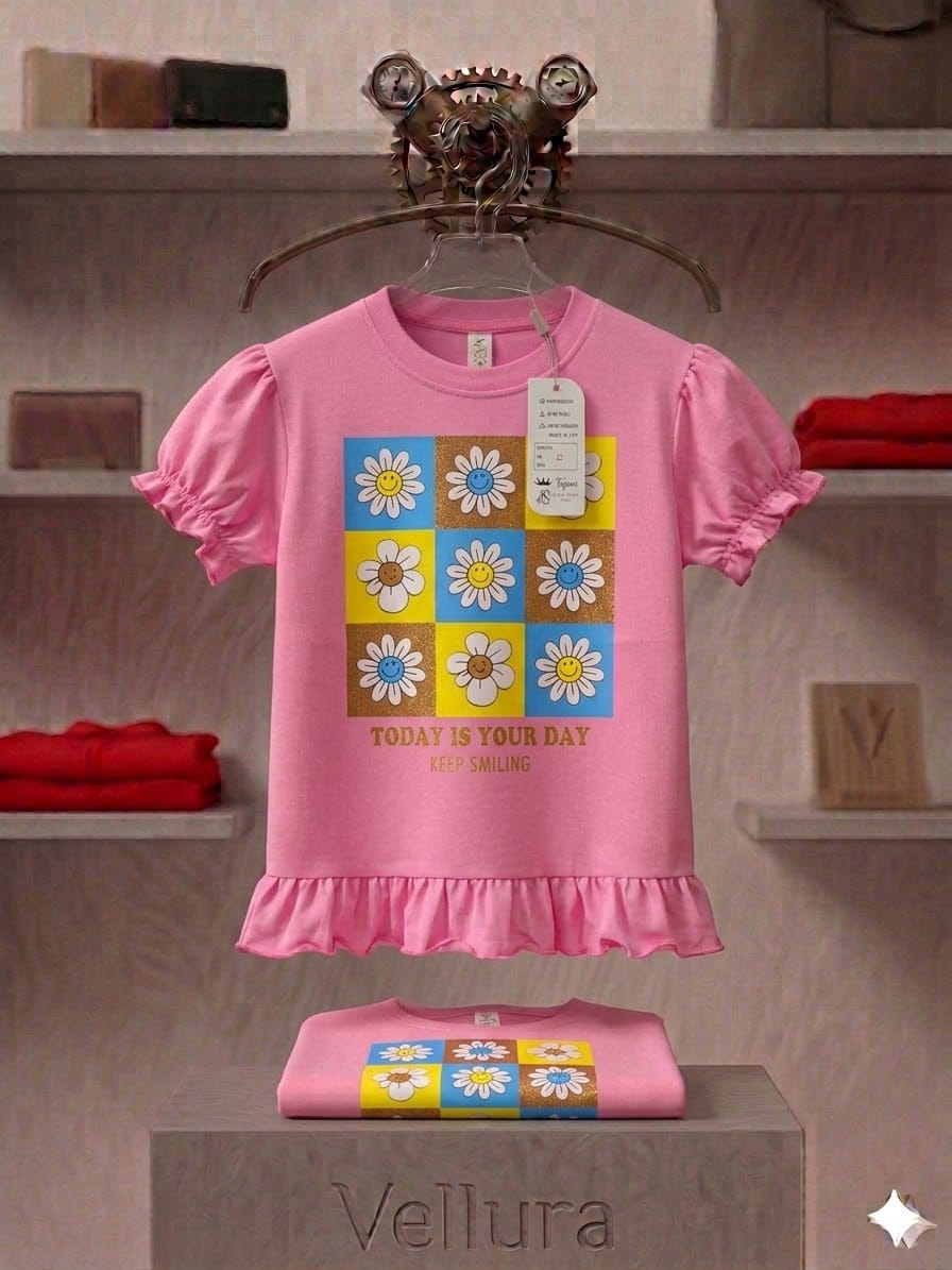 New Arrival: Vibrant Pink Daisy Ruffle Top for baby