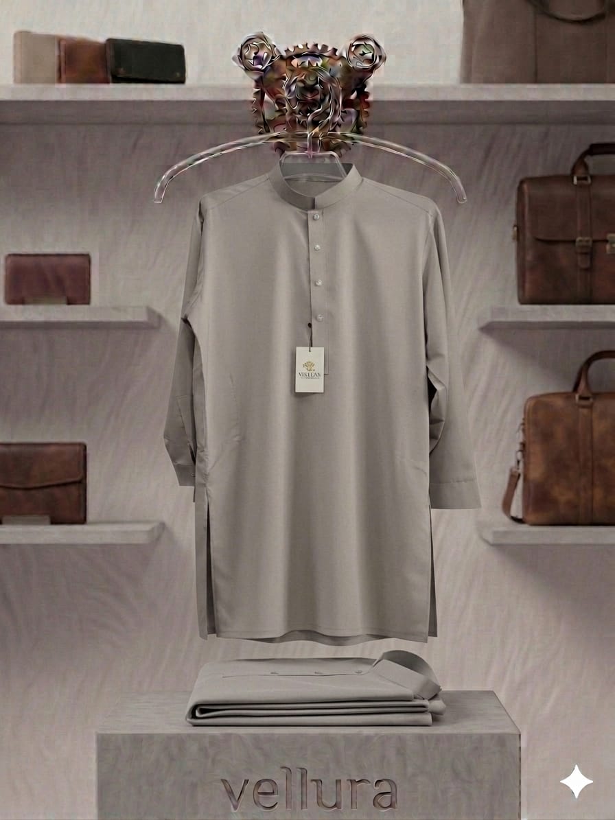 Premium Wash & Wear Shalwar Kameez – Light Stone Grey